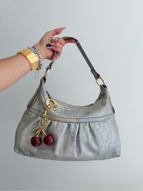 vintage Fendi Silver Zucca FF Chef Shoulder Bag w/ gold hardware